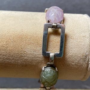 Vintage sterling rectangle pink green scarab bracelet